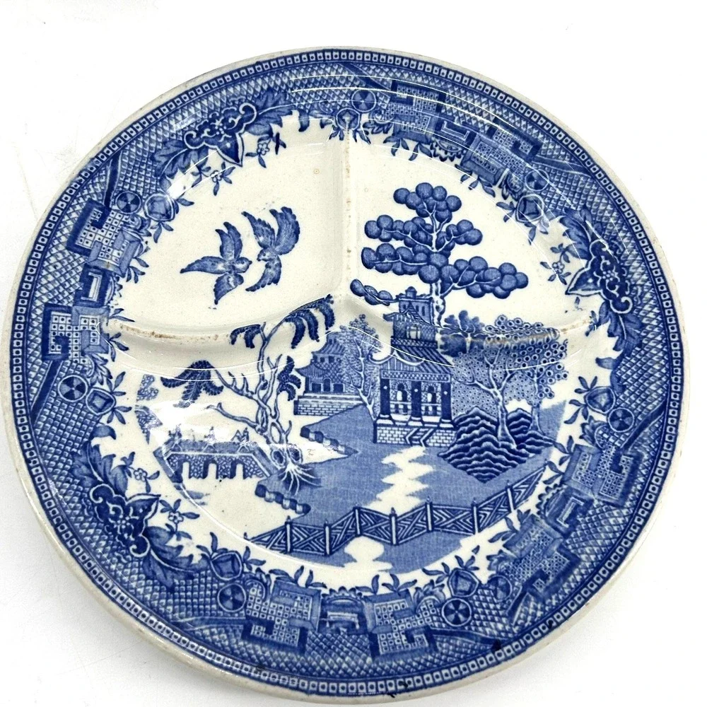 Sterling China Blue Willow Divided Grill Plate Vitrified East Liverpool Ohio 9in